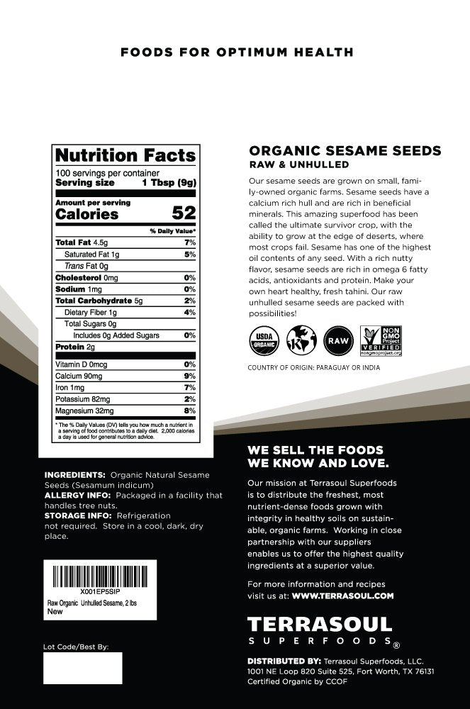 Terrasoul Superfoods Organic Unhulled Sesame Seeds (6 Lbs, 3-Pack) – Raw, Gluten-Free, Keto-Friendly
