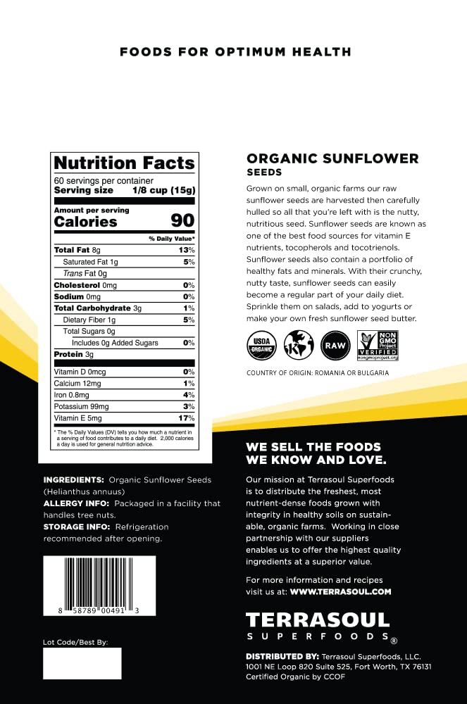 Terrasoul Superfoods Organic Sunflower Seeds, 4 Lbs (2 Pack) - Hulled | Raw | Gluten-Free | Vitamin E