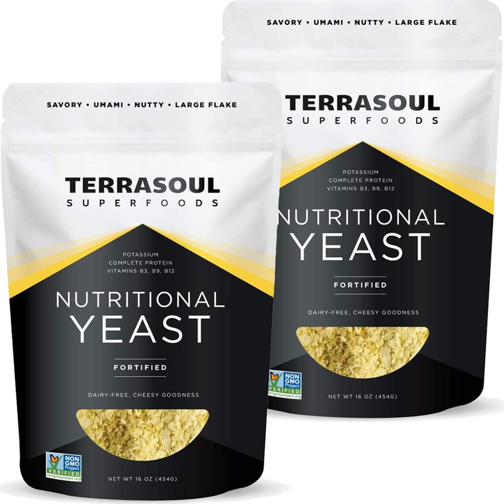 Terrasoul Superfoods Premium Nutritional Yeast Flakes – 2 Lbs Pack, Fortified, Savory Vegan Cheese & Seasoning