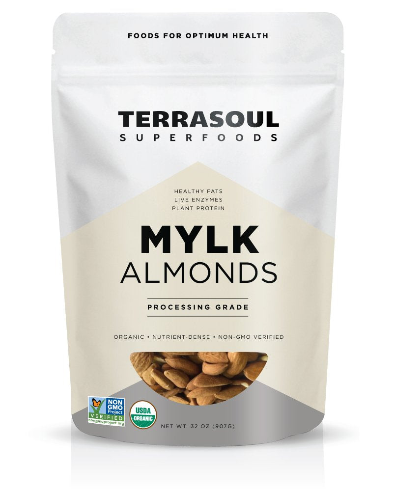 Terrasoul Superfoods Raw Unpasteurized Organic Almonds (Mylk Grade) – 2 lb