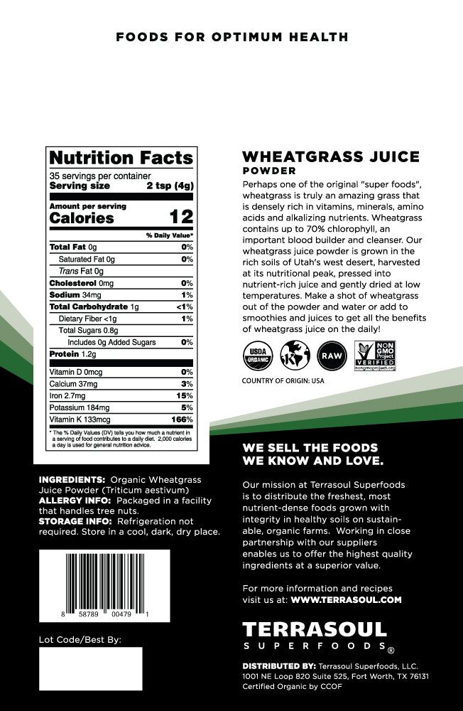 Terrasoul Organic Wheat Grass Juice Powder – 10 oz (2 Pack), Utah-Grown Concentrated Juice