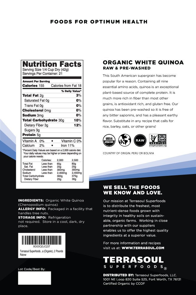 Terrasoul Organic White Quinoa, 4 Lbs – Pre-Washed, Gluten-Free, Plant Protein