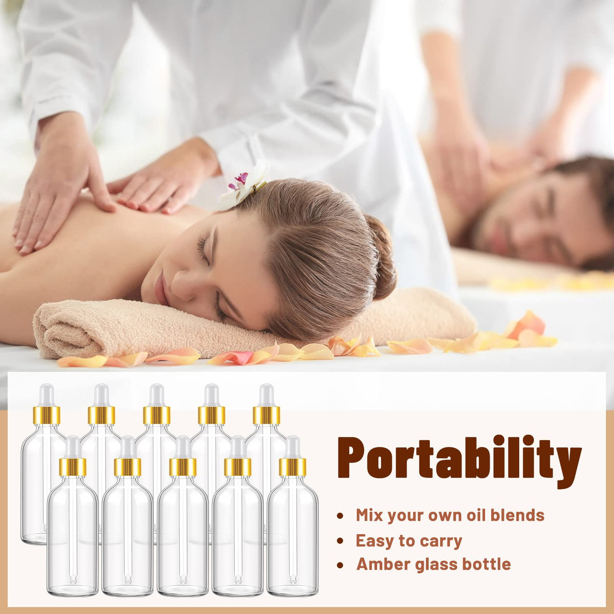Tessco for you 20 Pack 3.4 oz Glass Dropper Bottles, 100 ml Glass Tincture Bottles with Eye Droppers with Funnel, Labels & Pipette for Essential Oil, Health, Personal Care & Beauty (Clear Gold)
