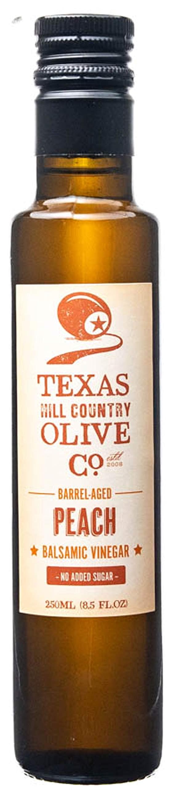 Texas Hill Country Olive Co. Peach Balsamic Vinegar – Barrel-Aged Infused, 8.5 oz