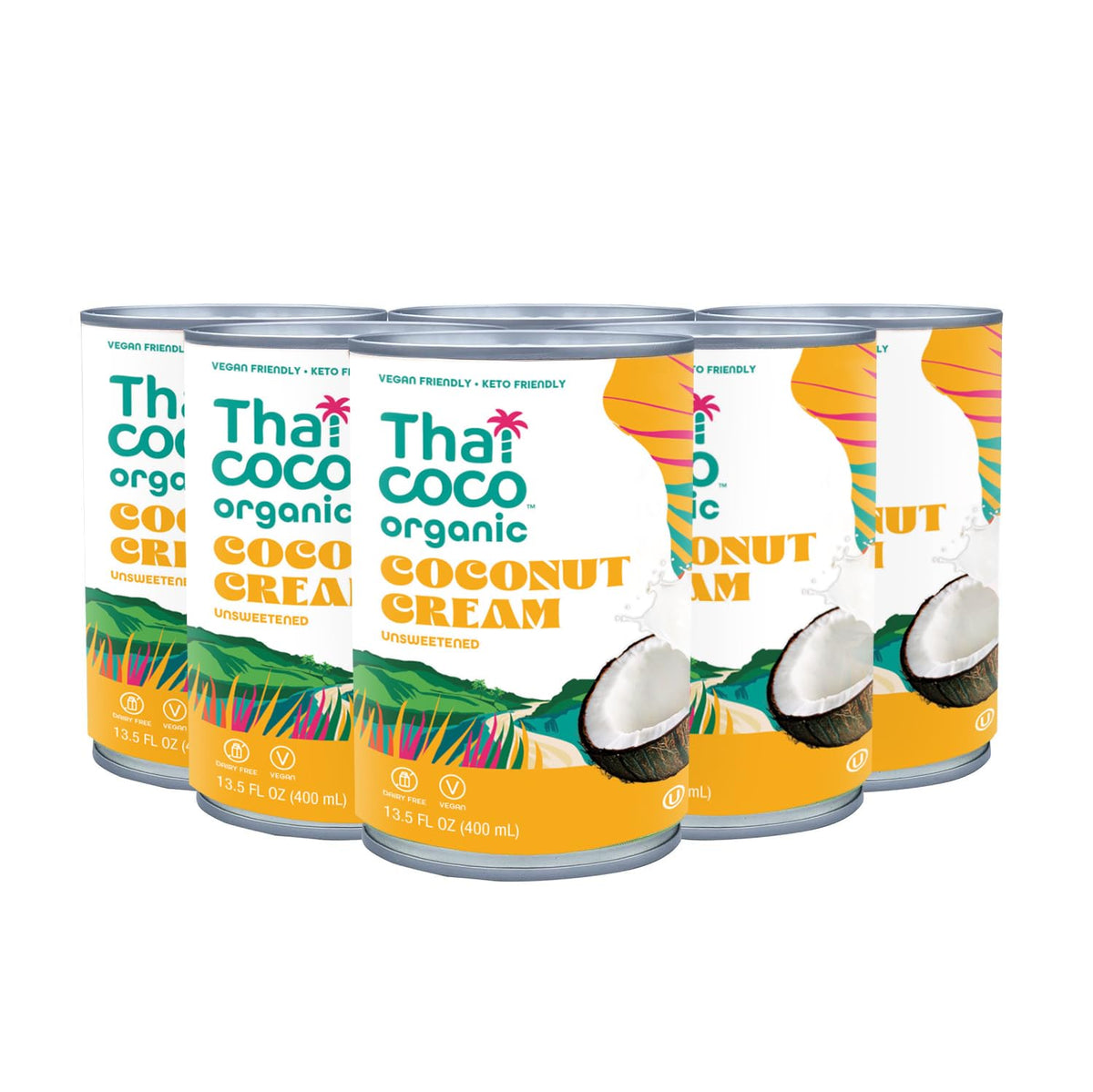 Thai Coco Organic Coconut Cream – Full Fat Unsweetened Heavy Cream, 13.5 fl oz, 6 Pack