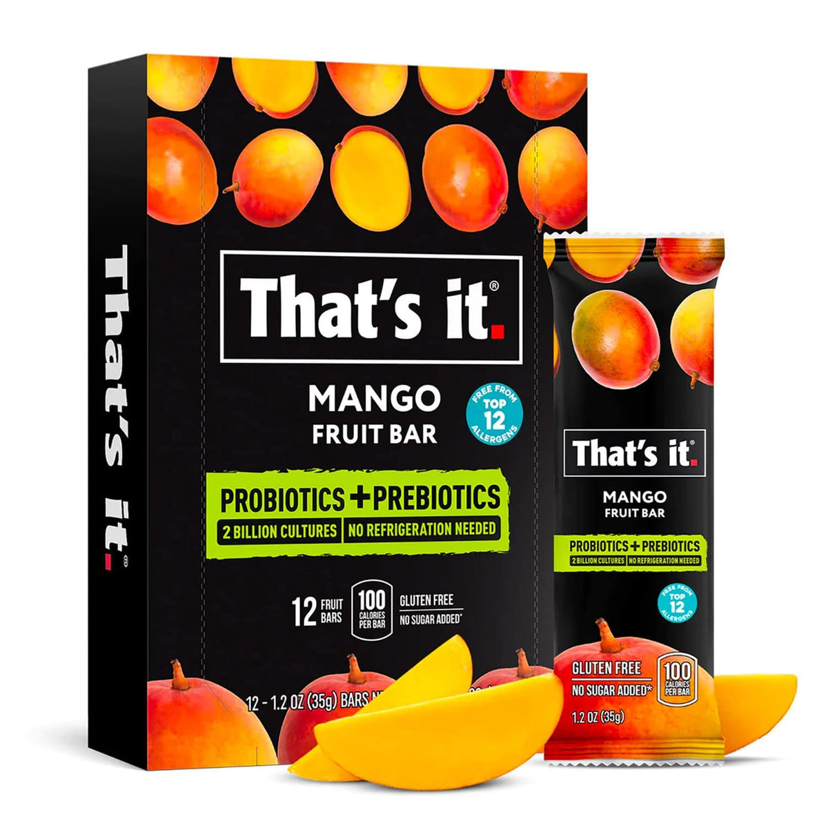 That's it. 12 Pack Mango Probiotic Fruit Bar – Immunity Support, Gut Health, 2-Ingredient, All Natural, Whole30, Paleo, Allergen Friendly