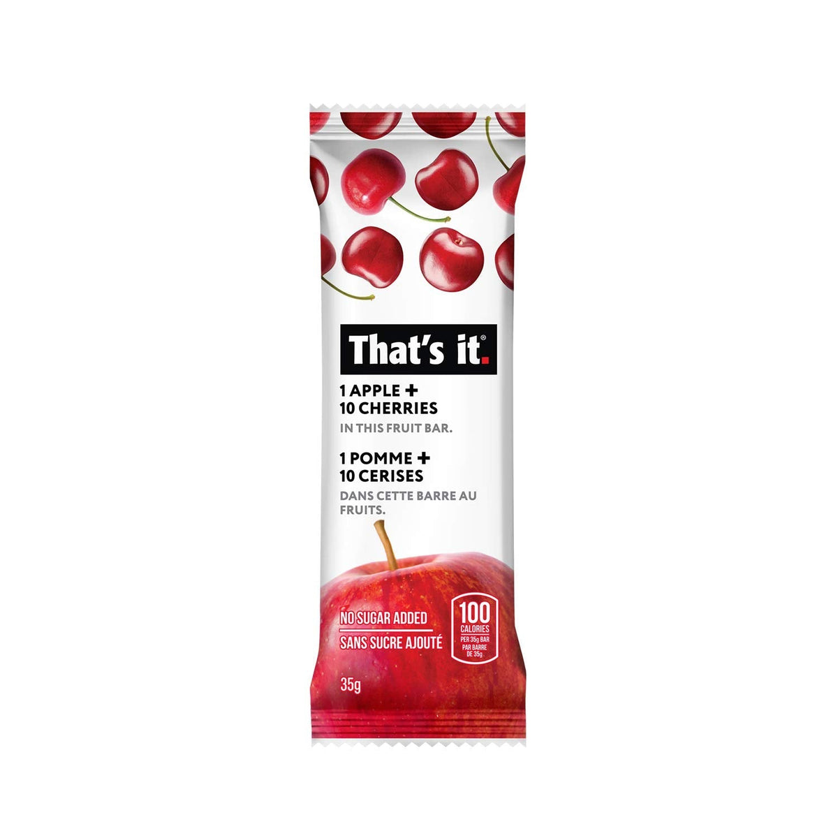 That's it. Apples + Cherry 100% Natural Real Fruit Bar – High Fiber Vegan, Gluten Free Sugar-Free Snack (Pack of 12)