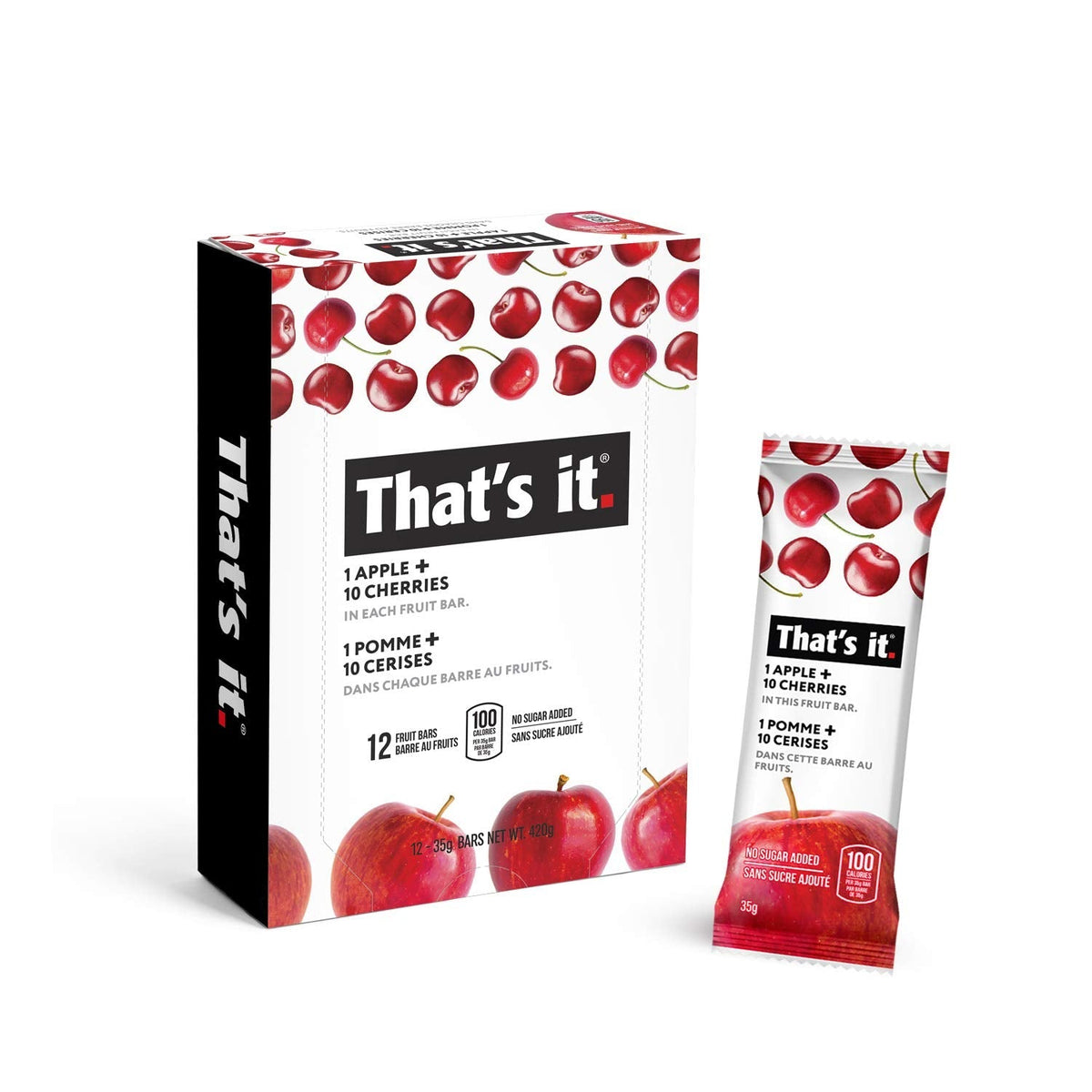 That's it. Apples + Cherry 100% Natural Real Fruit Bar – High Fiber Vegan, Gluten Free Sugar-Free Snack (Pack of 12)