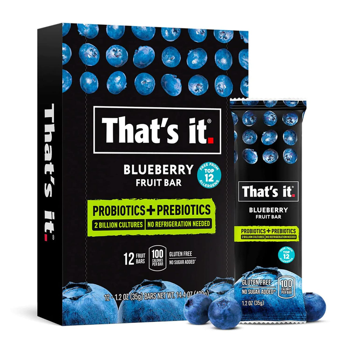 That's it. Blueberry Probiotic Fruit Bars – Shelf-Stable, All-Natural, Allergen Friendly (12 Pack)