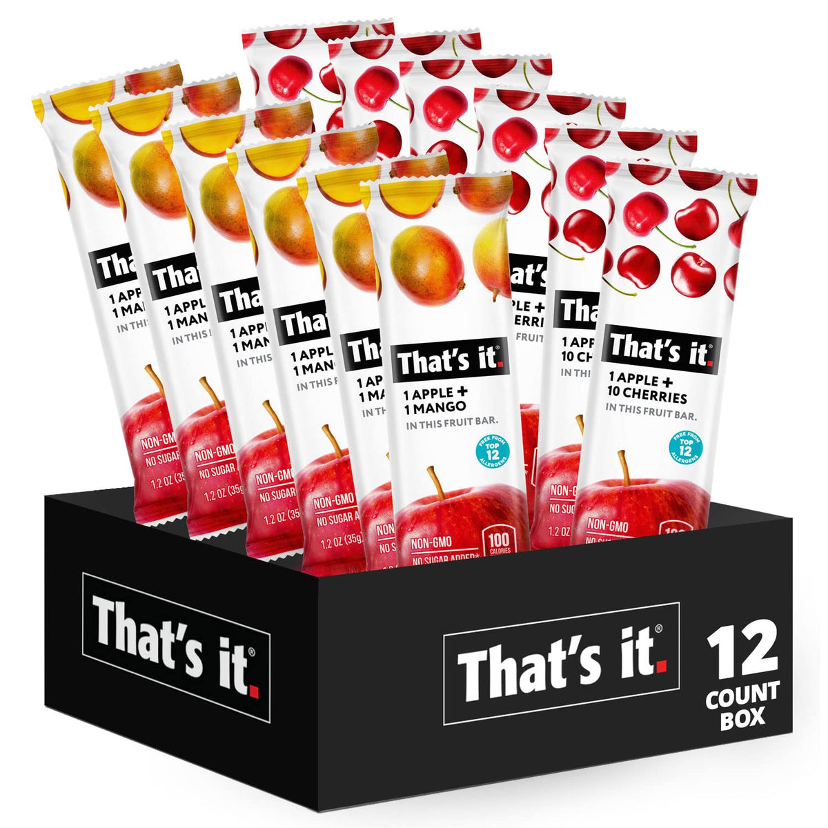That's It Fruit Bars 12 Variety Pack – Real Fruit, High Fiber, Vegan, Gluten Free, No Sugar Added