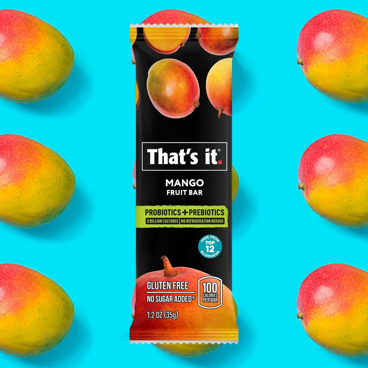 That's it. 12 Pack Mango Probiotic Fruit Bar – Immunity Support, Gut Health, 2-Ingredient, All Natural, Whole30, Paleo, Allergen Friendly