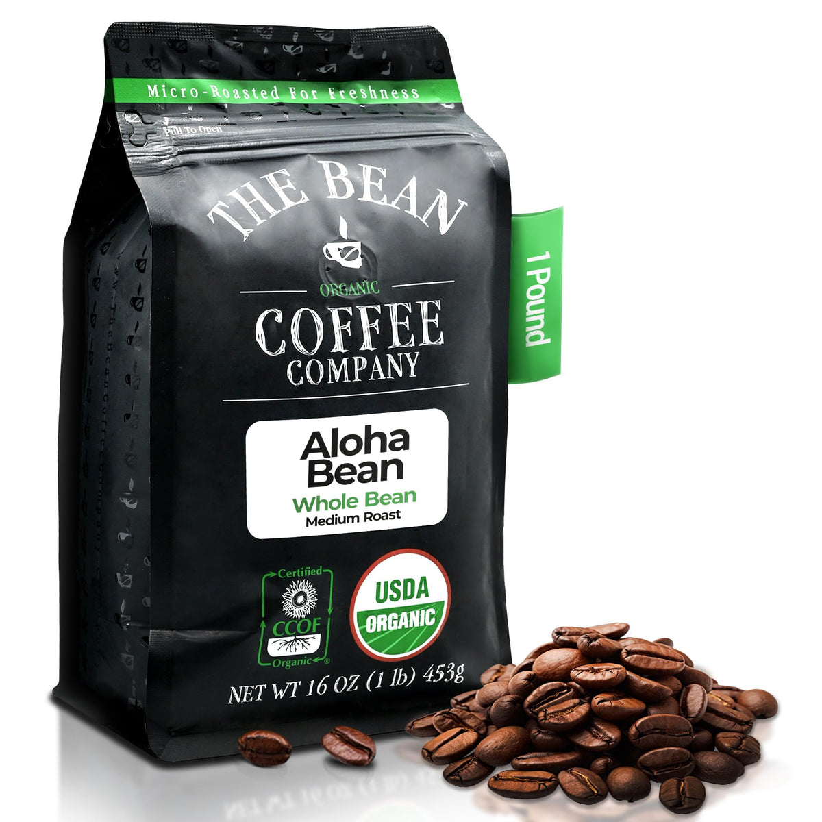 The Bean Organic Coffee Company Aloha Bean: Hawaiian Hazelnut, Medium Roast, Whole Bean Coffee, 16-Ounce Bag