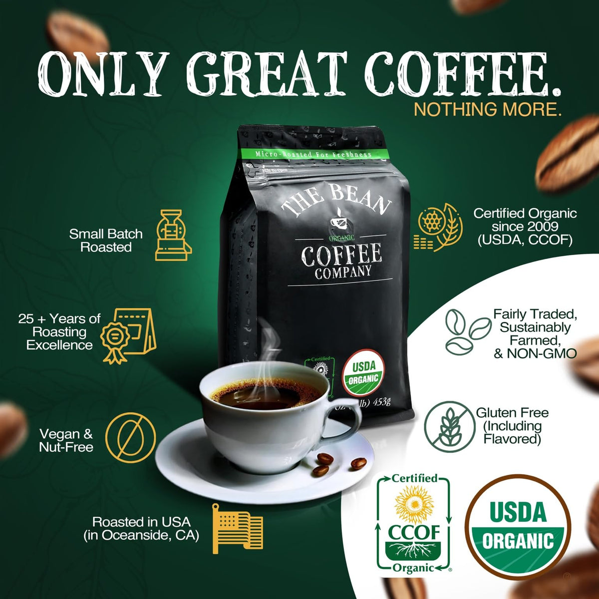 The Bean Organic Coffee Company Aloha Bean: Hawaiian Hazelnut, Medium Roast, Whole Bean Coffee, 16-Ounce Bag