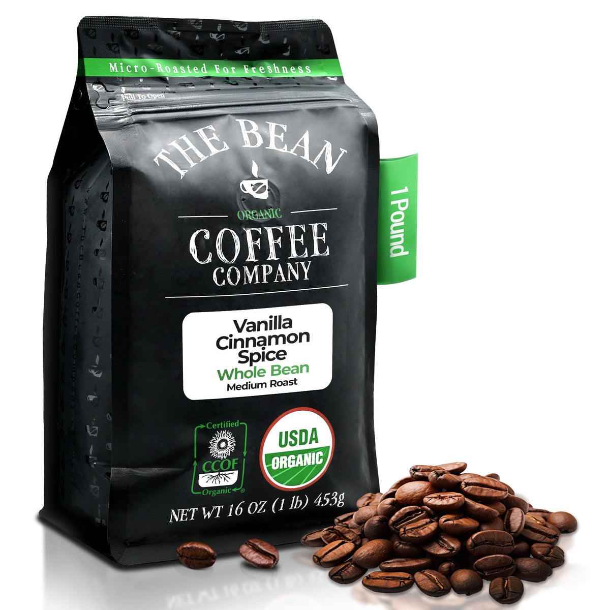 Holiday Bean Vanilla Cinnamon Spice – The Bean Organic Coffee Company, Medium Roast, 16 oz Whole Bean