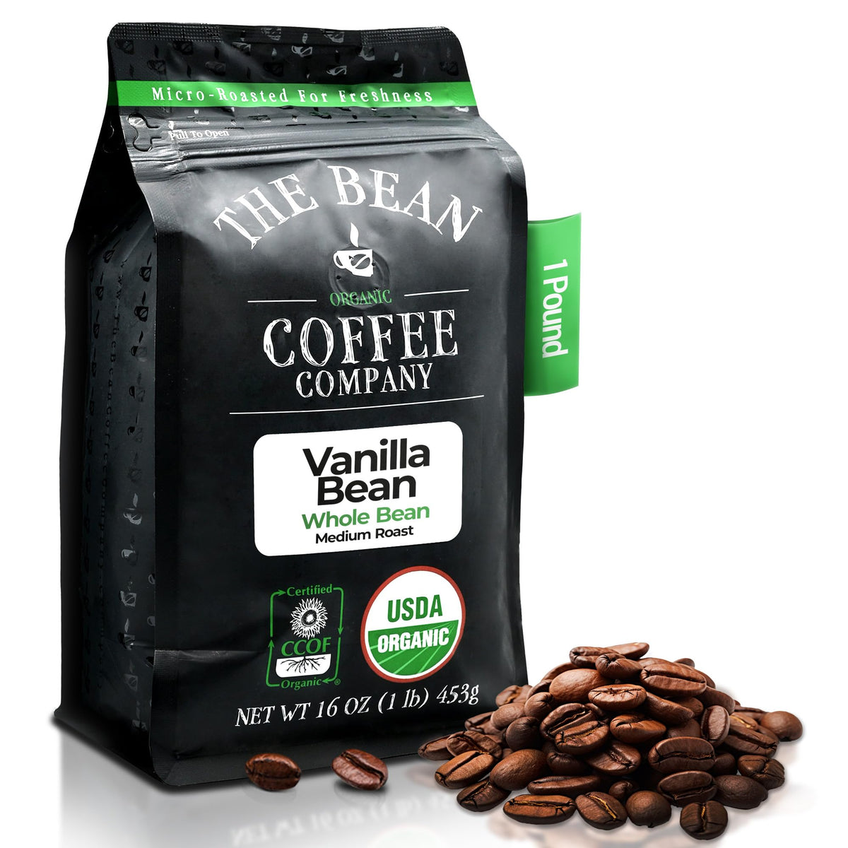 The Bean Organic Vanilla Bean Coffee — Medium Roast, Whole Bean, 16 oz | The Bean Coffee Company