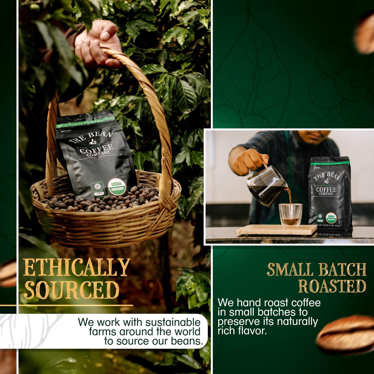 The Bean Organic Coffee Company Mocha Java – Medium Roast, Whole Bean, 16oz
