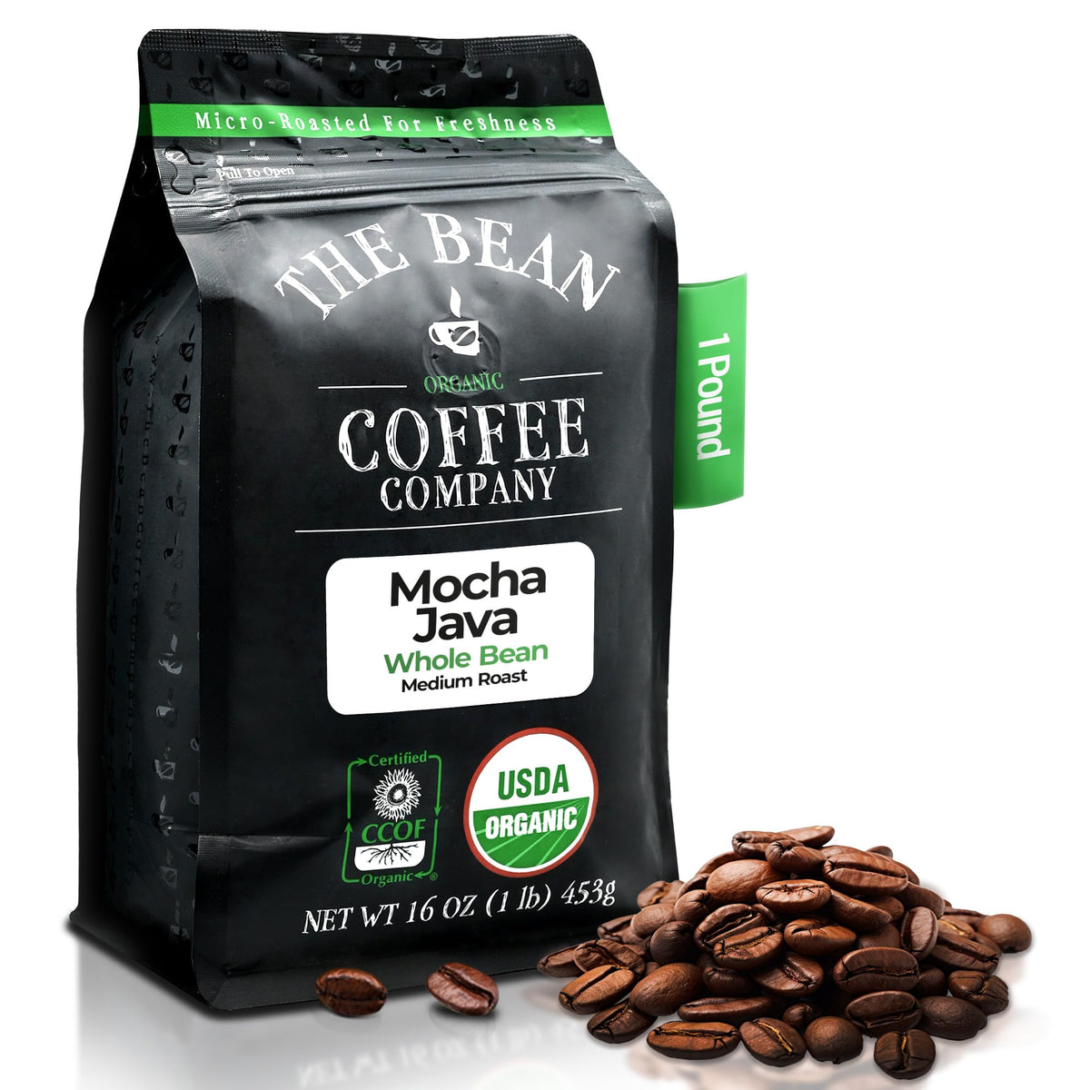 The Bean Organic Coffee Company Mocha Java – Medium Roast, Whole Bean, 16oz