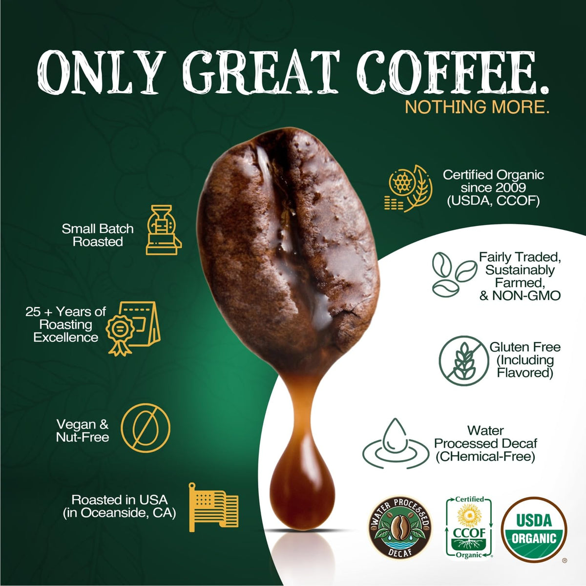 The Bean Organic Coffee Company 50/50 French Roast – 50% Decaf, Whole Bean, 16 oz, USDA Organic