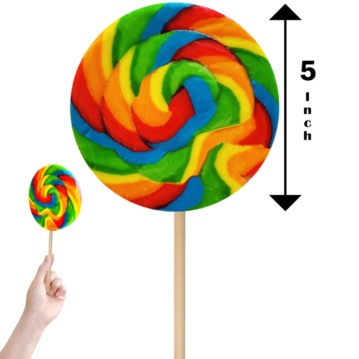 The Dreidel Company Jumbo Rainbow Swirl Lollipops – 5-Inch, Individually Wrapped (Pack of 6)