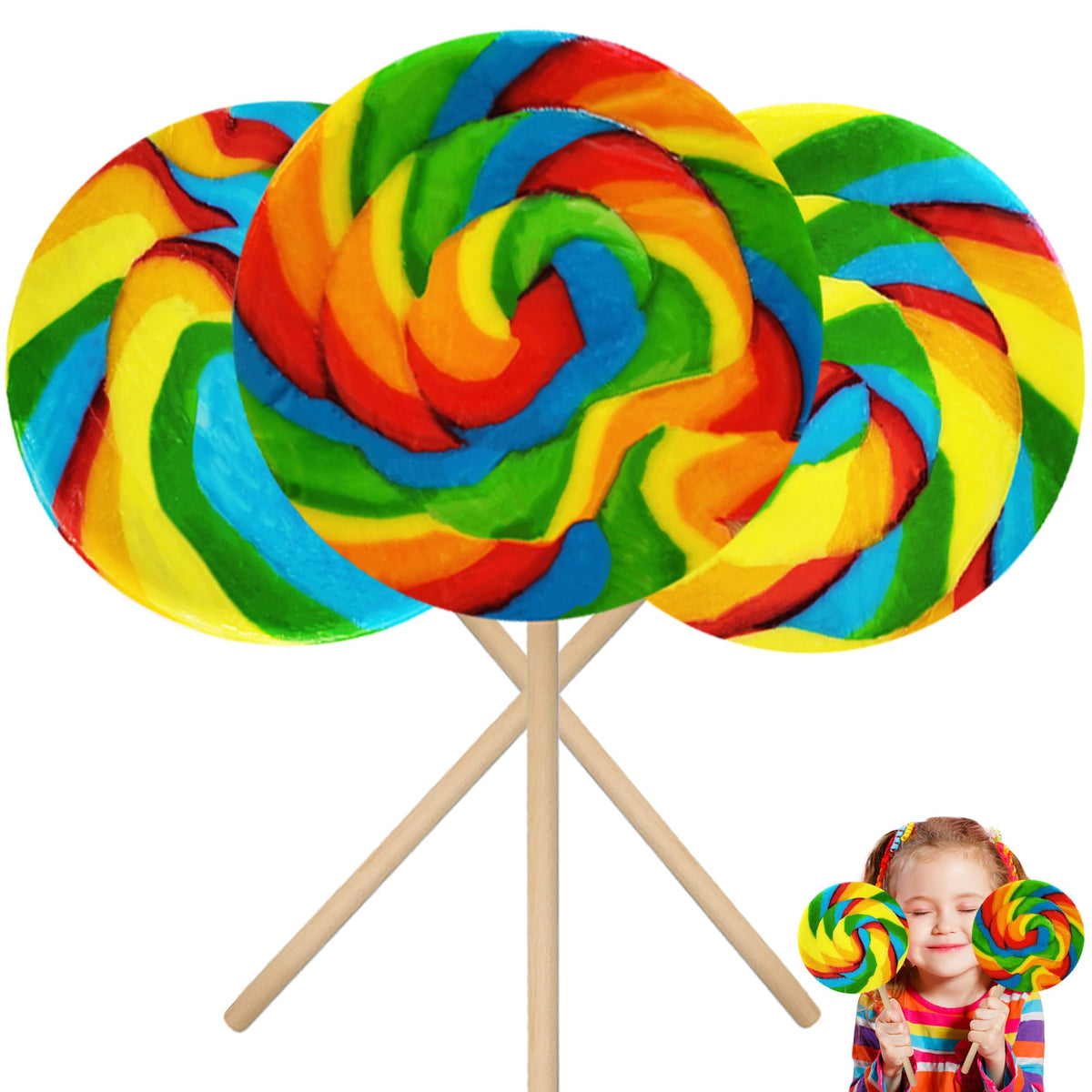 The Dreidel Company Jumbo Rainbow Swirl Lollipops – 5-Inch, Individually Wrapped (Pack of 6)