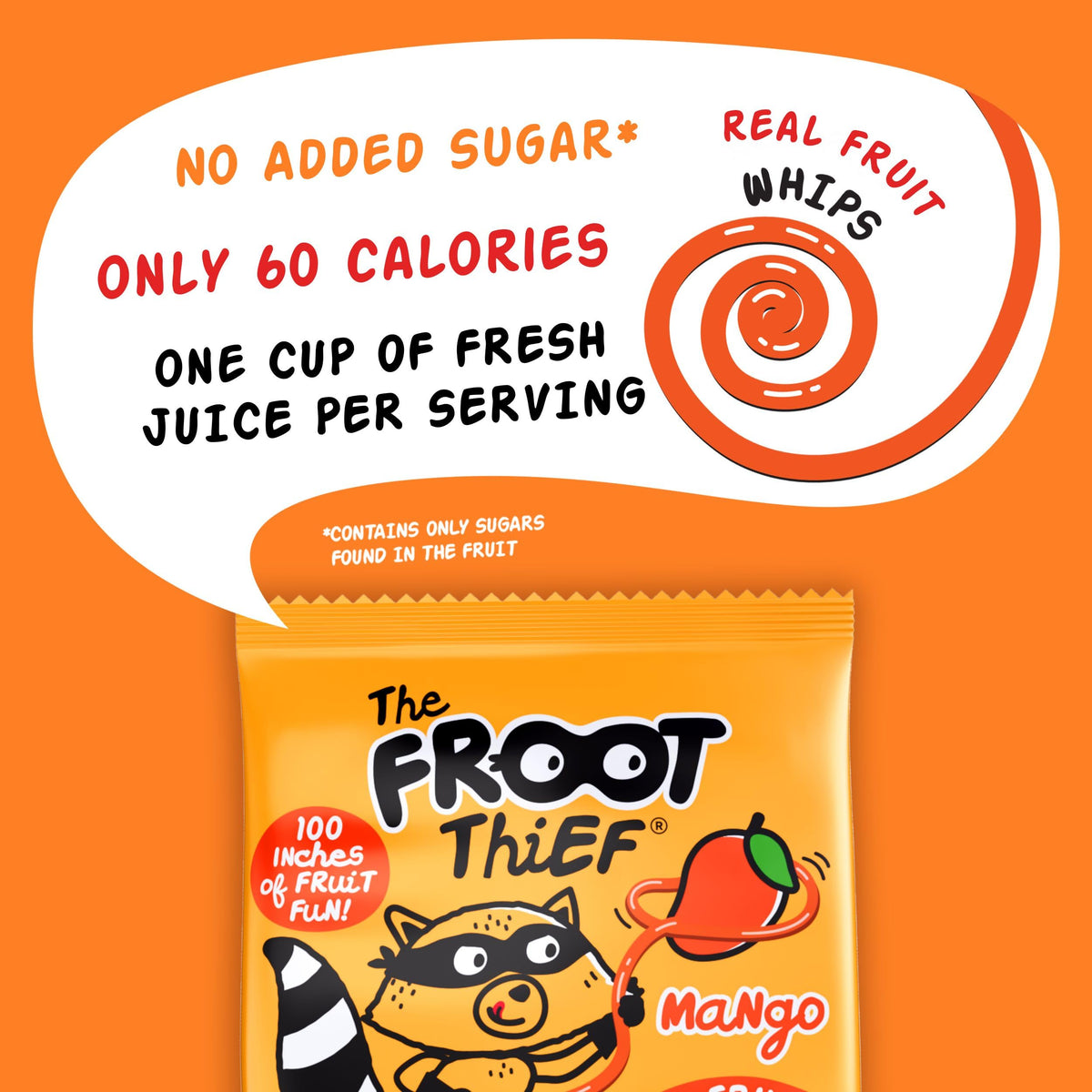 THE FROOT THIEF Mango Fruit Snack Whips – 24 Pack, Nut Free Real Mango Kids Snacks