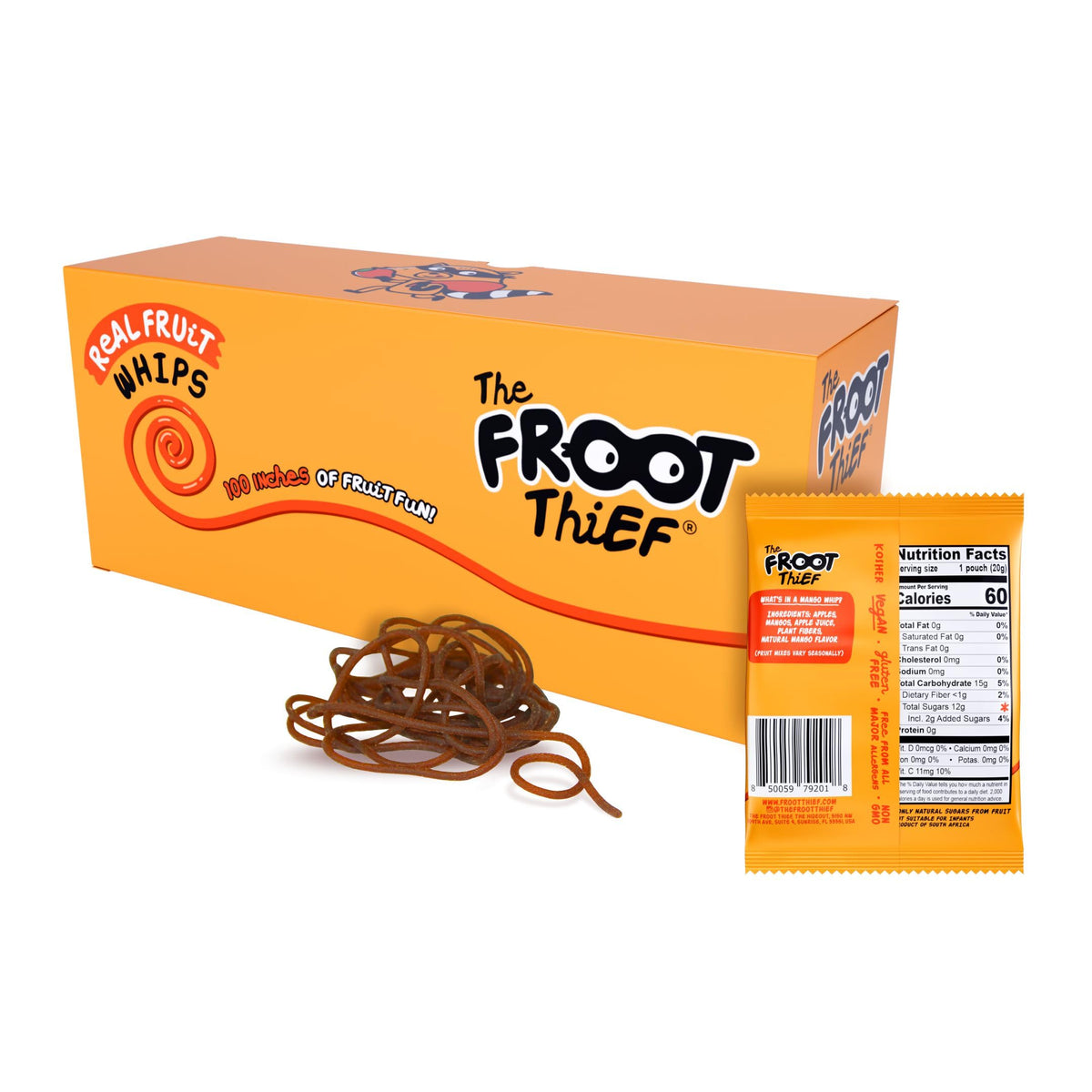 THE FROOT THIEF Mango Fruit Snack Whips – 24 Pack, Nut Free Real Mango Kids Snacks