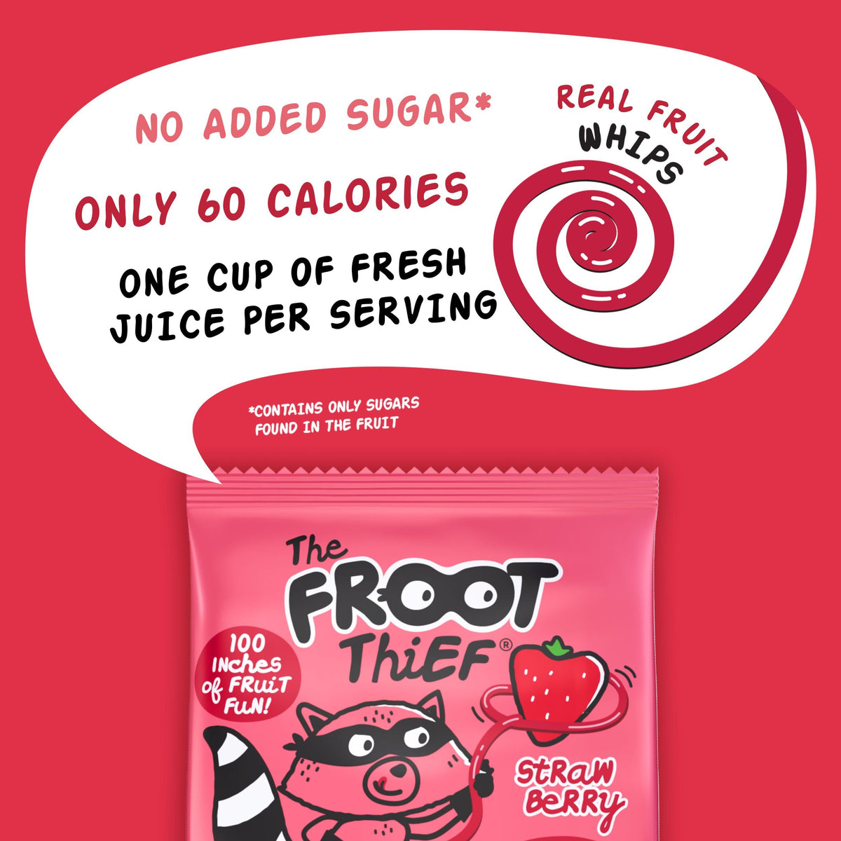 THE FROOT THIEF Strawberry Fruit Snack Whips – 24 Pack, Nut Free