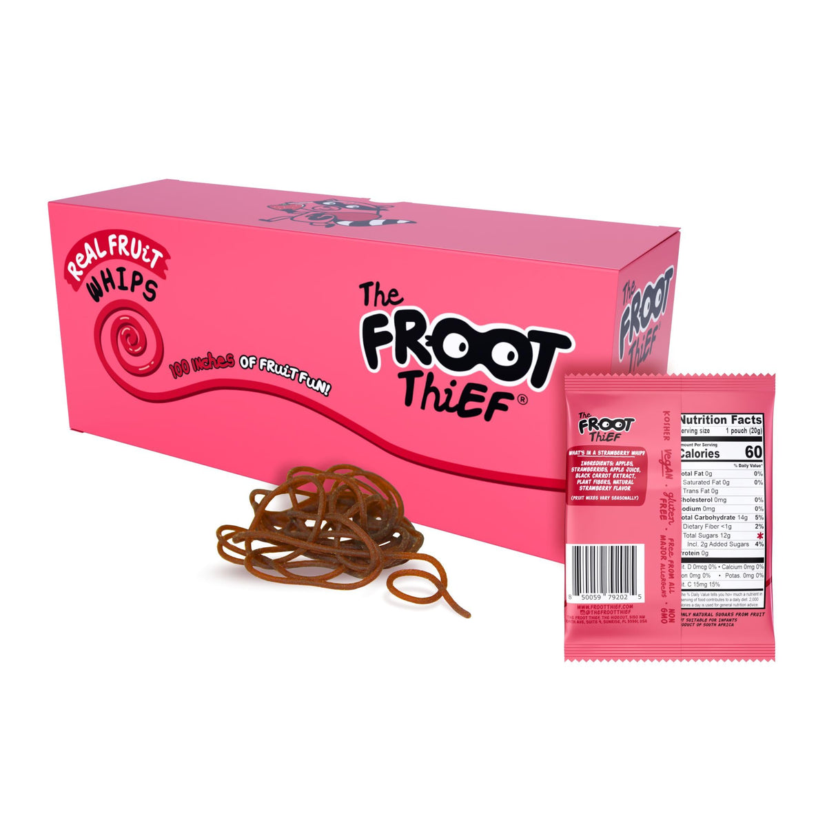 THE FROOT THIEF Strawberry Fruit Snack Whips – 24 Pack, Nut Free