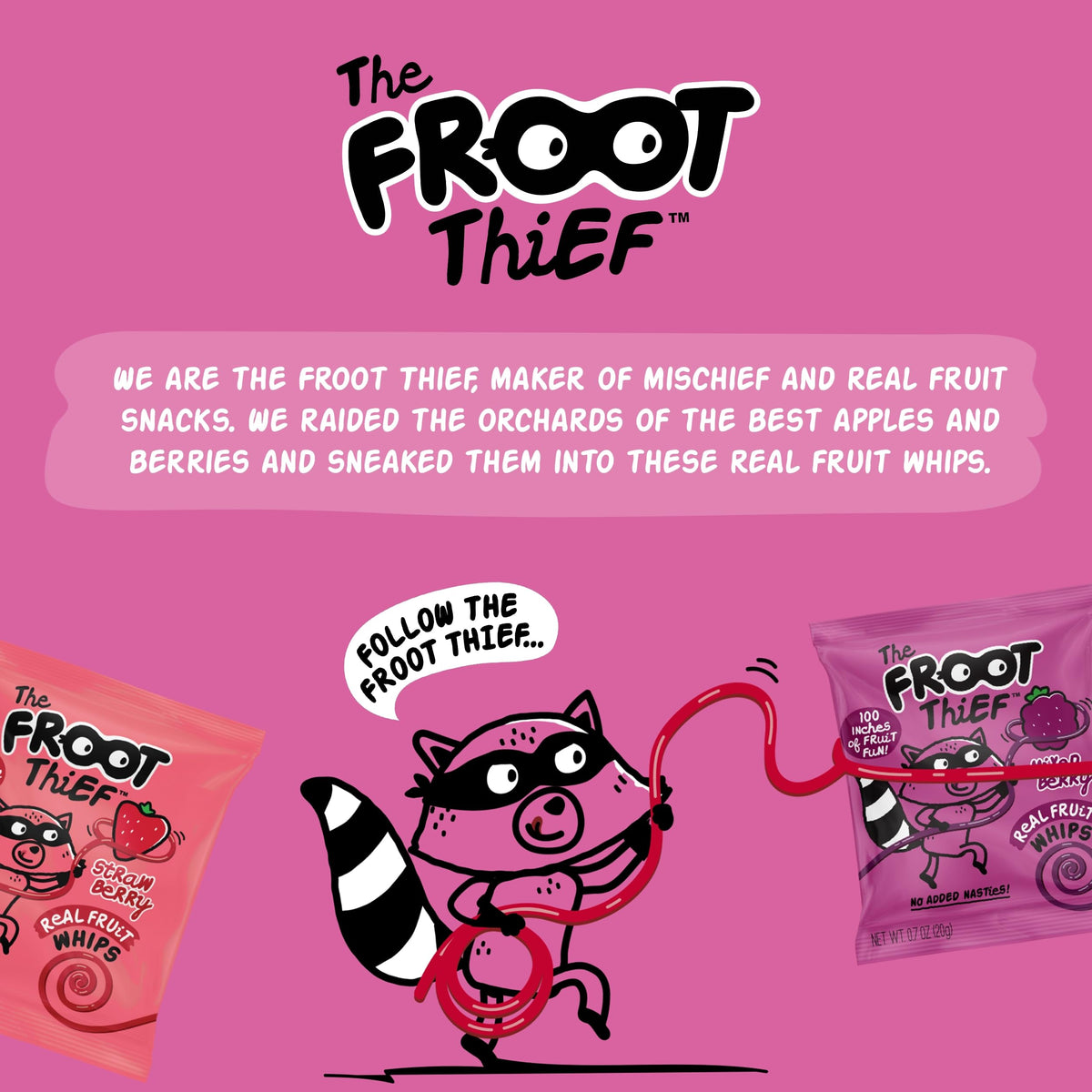 THE FROOT THIEF Strawberry Fruit Snack Whips – 24 Pack, Nut Free