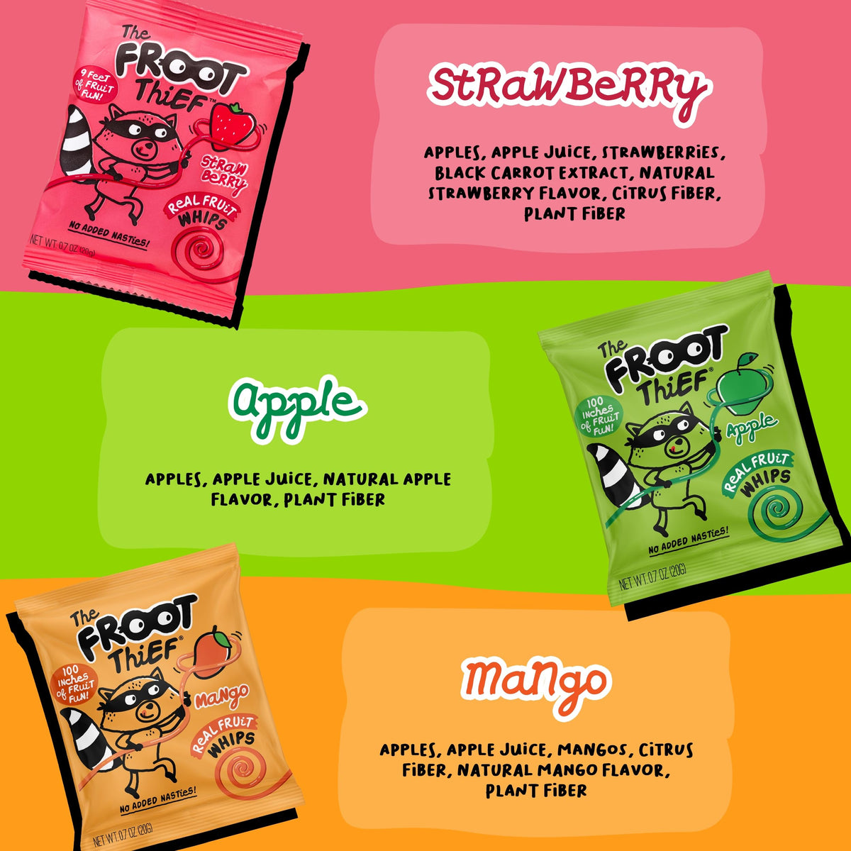 THE FROOT THIEF Strawberry Fruit Snack Whips – 24 Pack, Nut Free