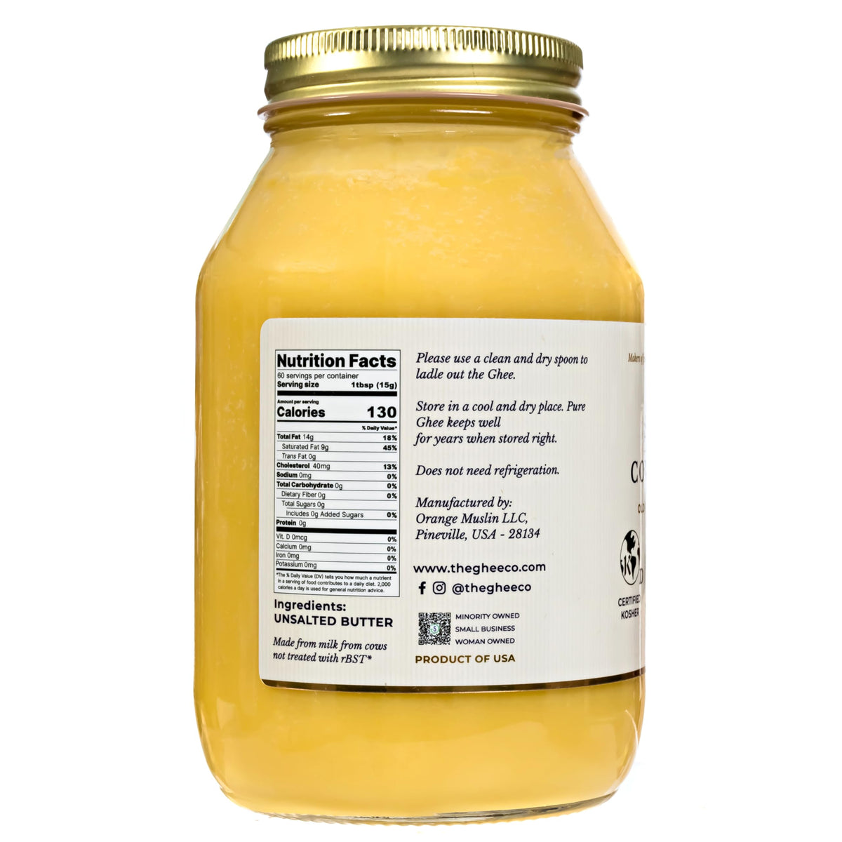 The Ghee Co. 32oz Ghee in Glass Jar – Grass-Fed, Kosher & Halal, Non-GMO, Paleo & Keto Friendly