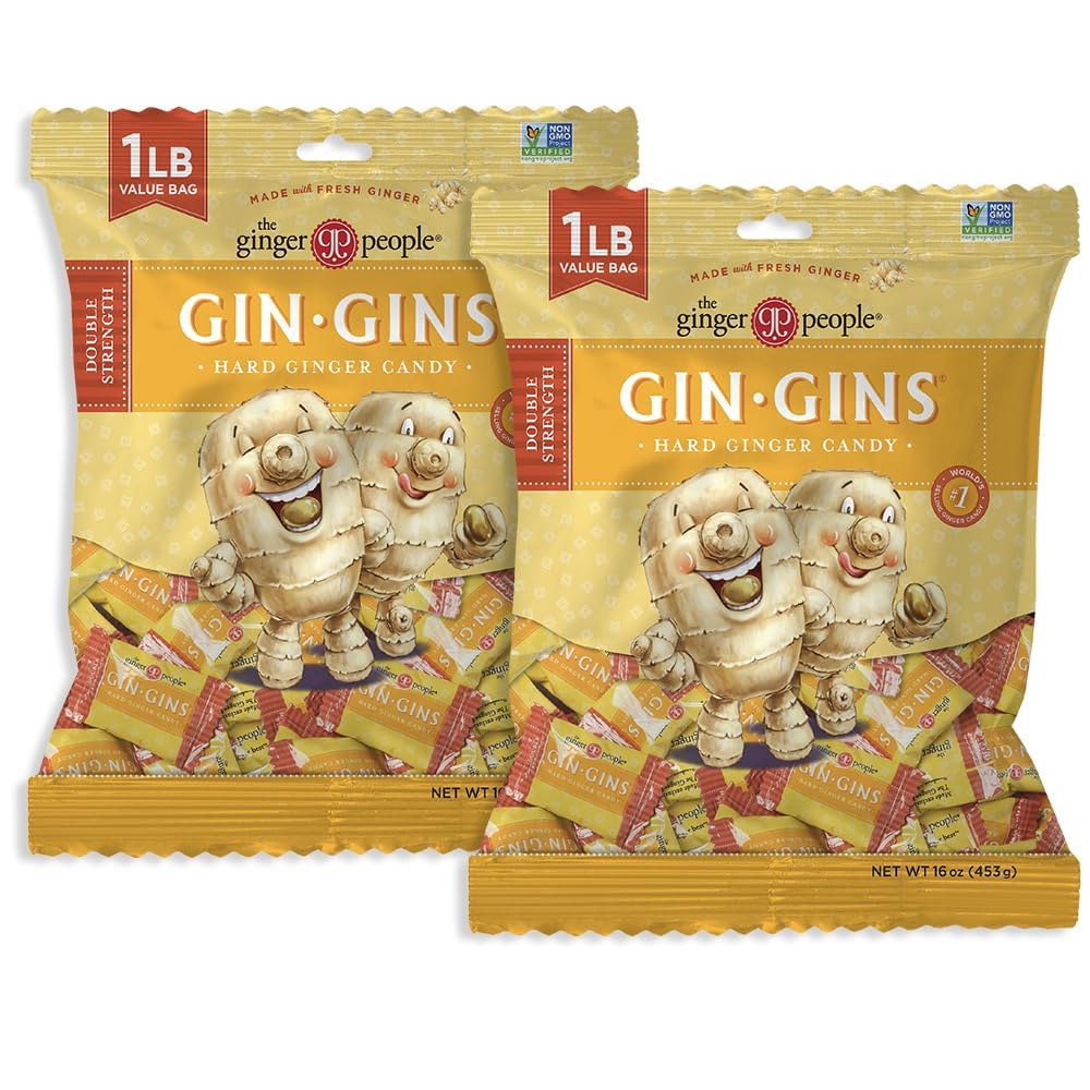 GIN GINS Double Strength Ginger Hard Candy – 2 Pack, 16 oz Each | The Ginger People