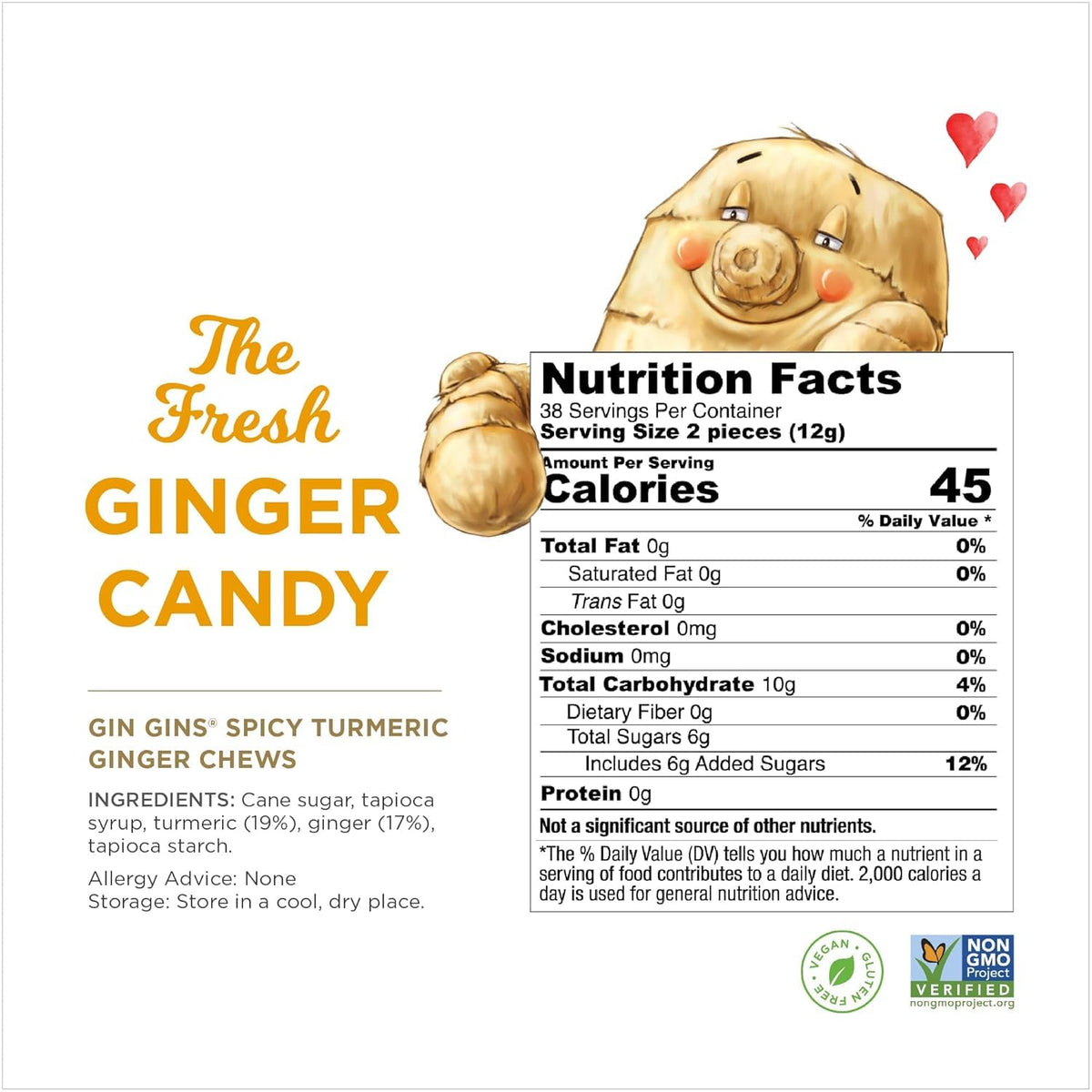GIN GINS Spicy Turmeric Ginger Chews – The Ginger People – 2 x 16oz Bags