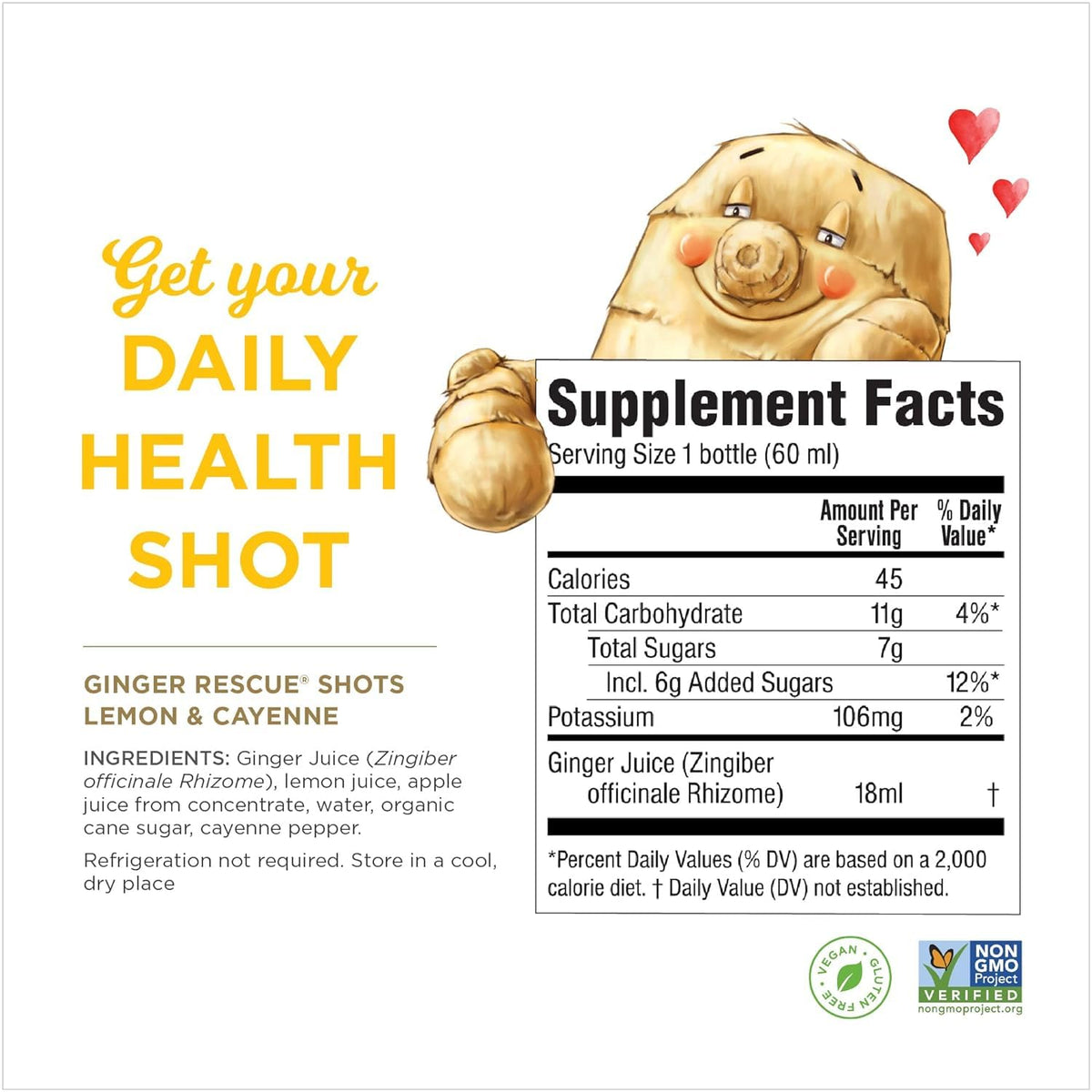 Ginger Rescue Shots by The Ginger People – Energy Boosting, Caffeine-Free, Lemon Cayenne (12 x 2 oz)