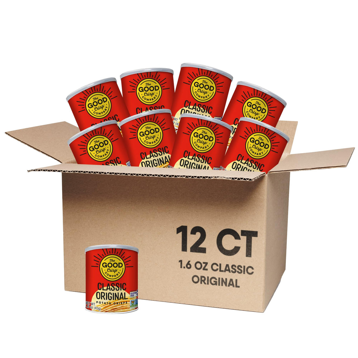 The Good Crisp Company Minis Original Gluten-Free Potato Chips – 12 Can Pack (1.6 oz Each) | Non-GMO, Allergen Friendly
