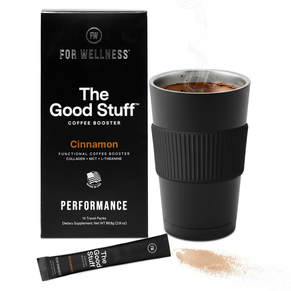 For Wellness The Good Stuff Cinnamon Coffee Booster | Keto Dairy-Free Creamer with MCT, Collagen & L-Theanine