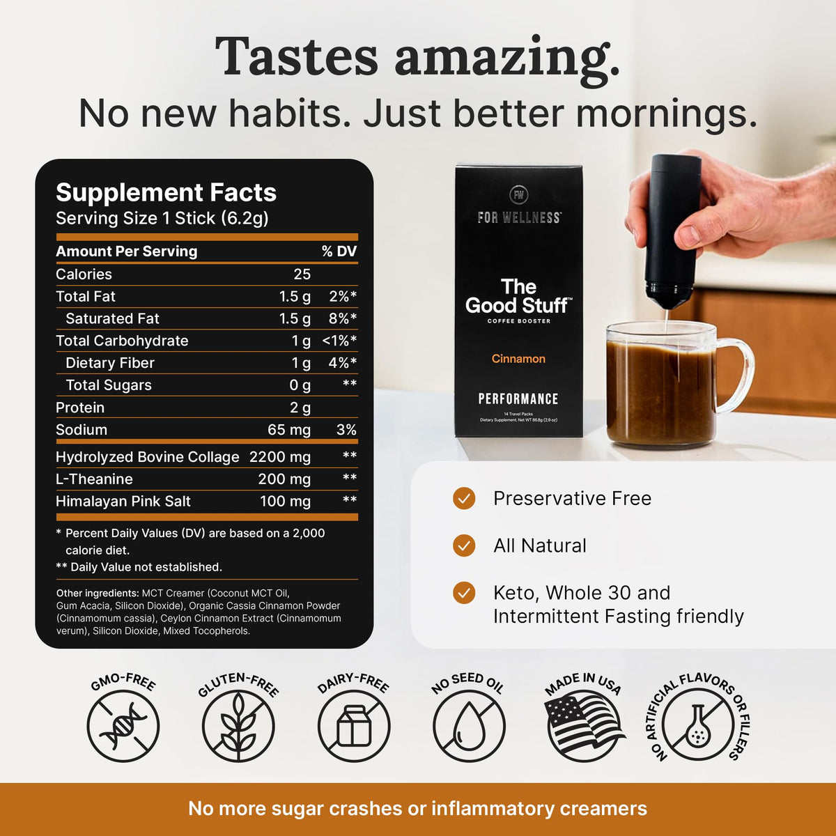 For Wellness The Good Stuff Cinnamon Coffee Booster | Keto Dairy-Free Creamer with MCT, Collagen & L-Theanine