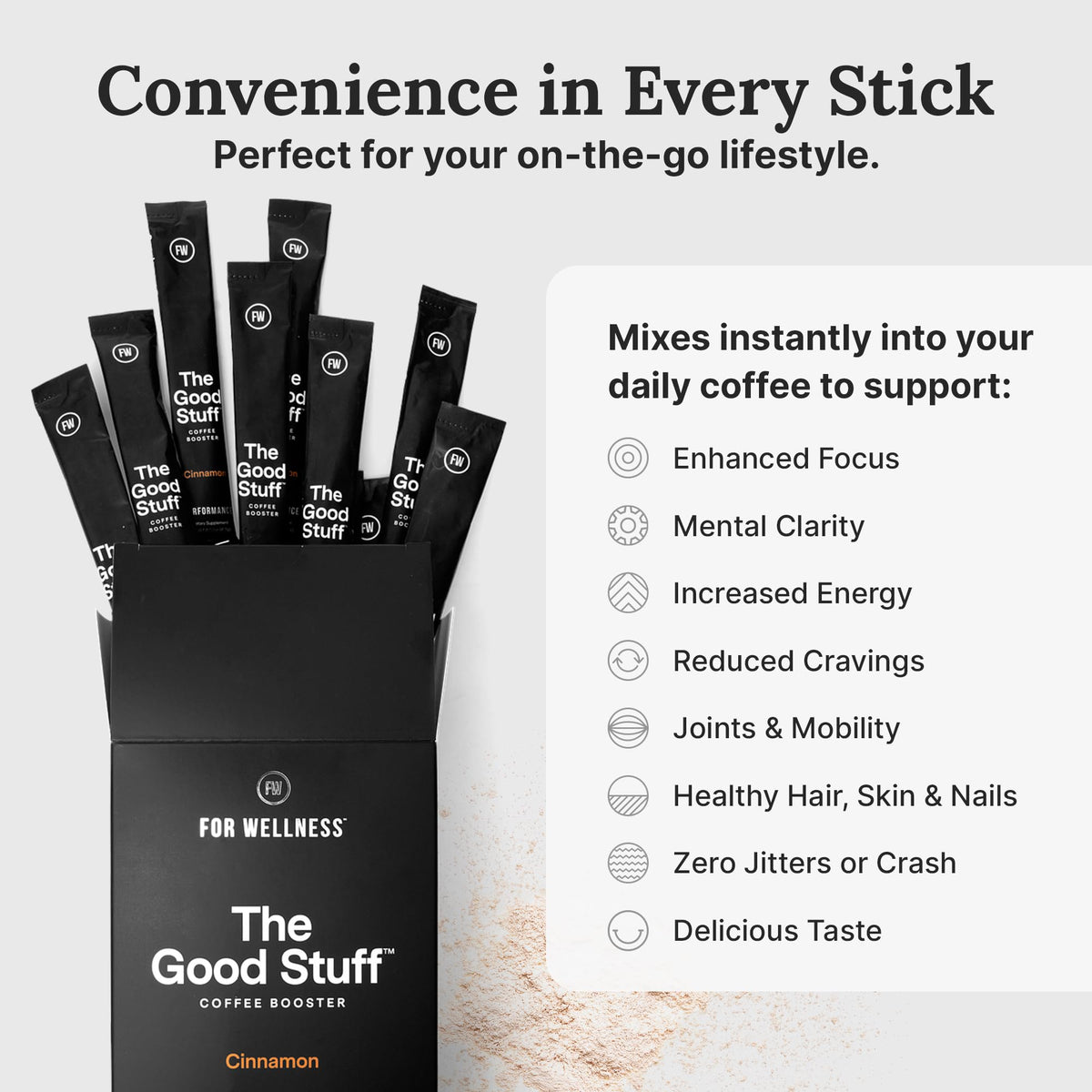 For Wellness The Good Stuff Cinnamon Coffee Booster | Keto Dairy-Free Creamer with MCT, Collagen & L-Theanine