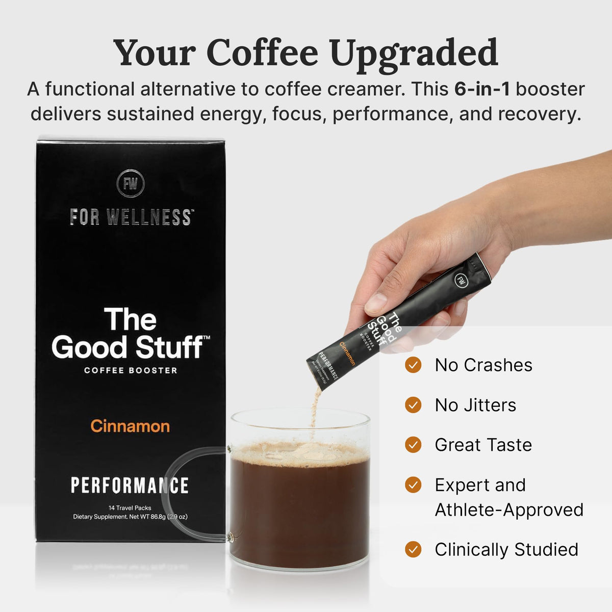 For Wellness The Good Stuff Cinnamon Coffee Booster | Keto Dairy-Free Creamer with MCT, Collagen & L-Theanine