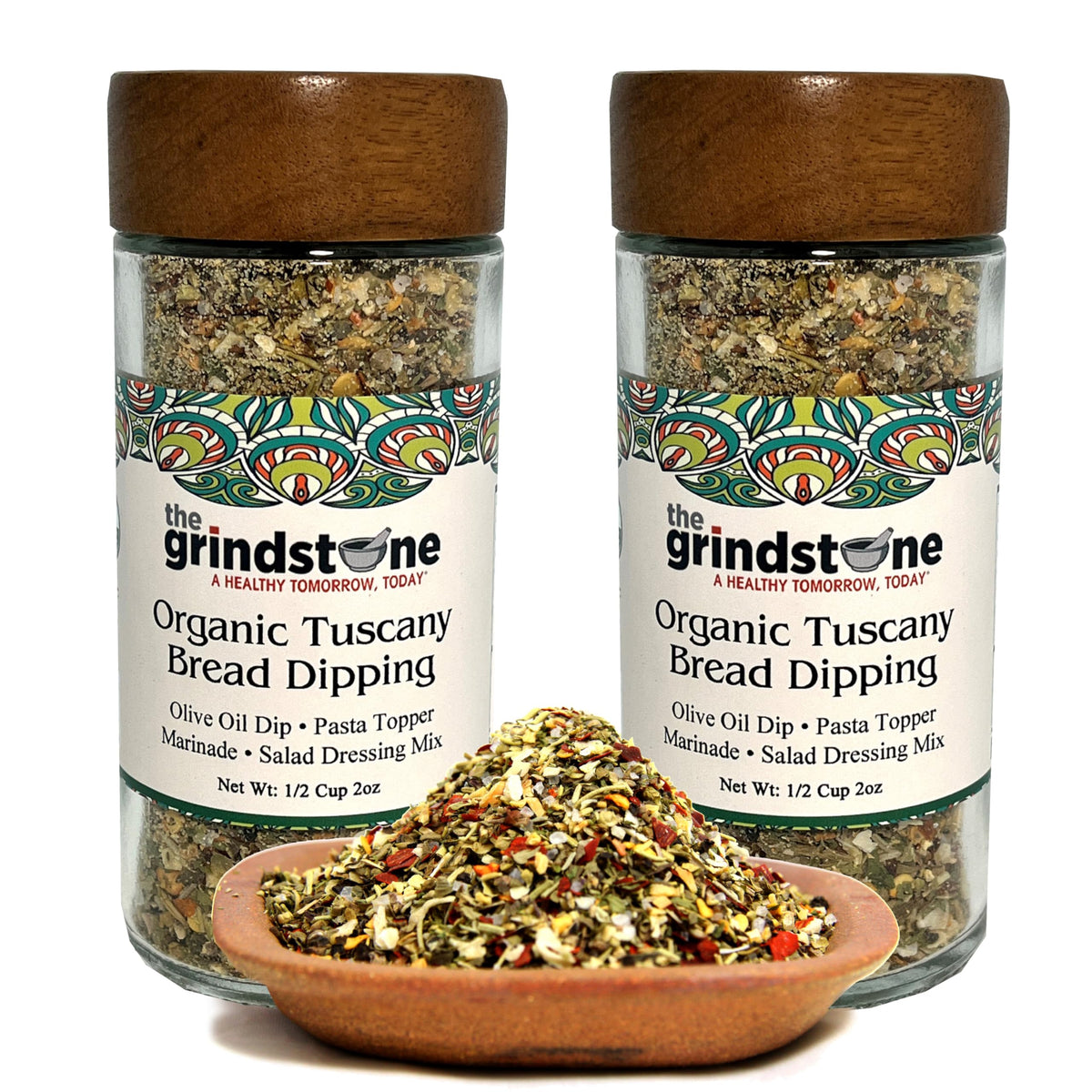 The Grindstone Organic Tuscany Bread Dipping Seasoning – 2 Pack, 2 oz Glass Bottles