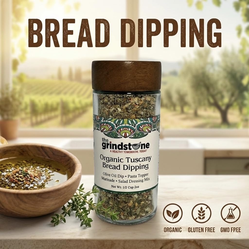 The Grindstone Organic Tuscany Bread Dipping Seasoning – 2 Pack, 2 oz Glass Bottles