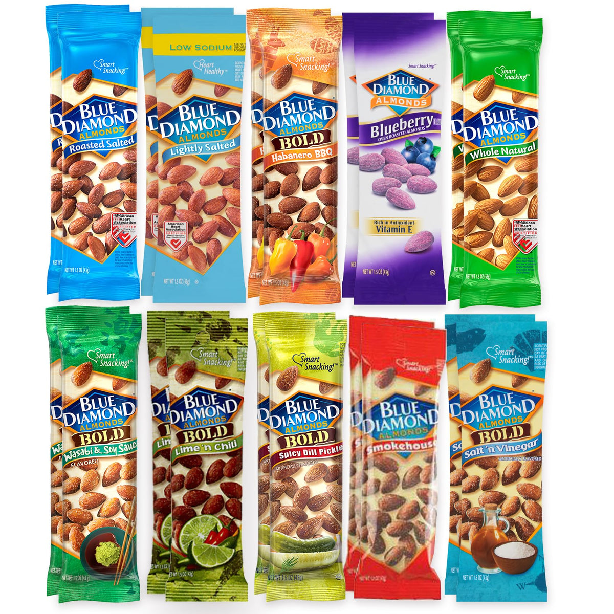 THE HAMPTON CANDY COMPANY Almond Variety Packs – 10 Flavors, 1.5 oz Bags (Pack of 20)