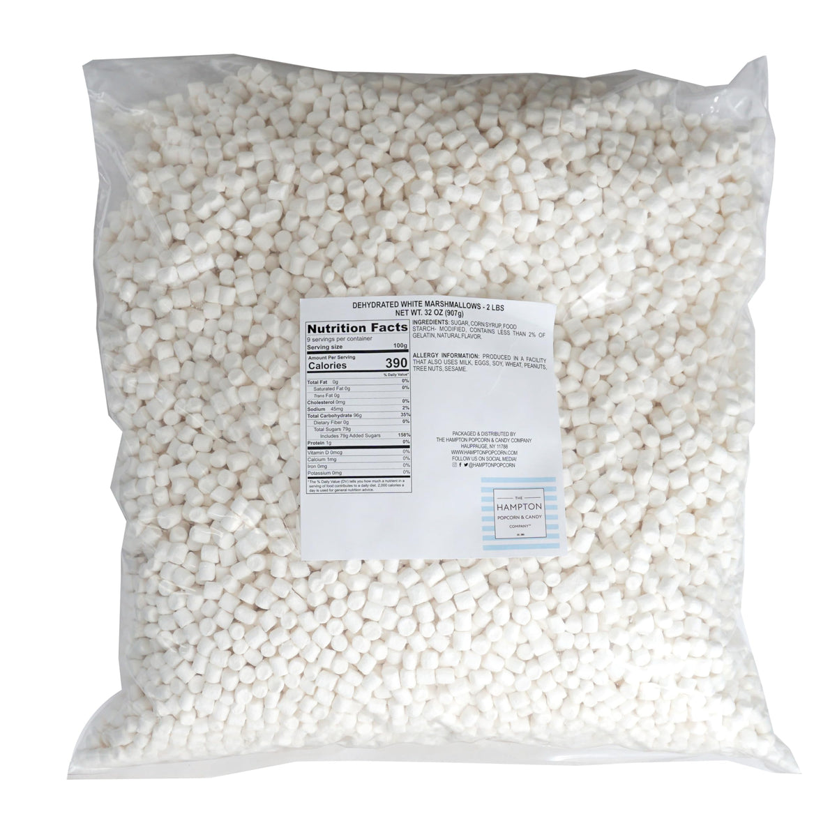 Dehydrated Mini Vanilla Marshmallows — 2 lb Bulk Bag | The Hampton Candy Company