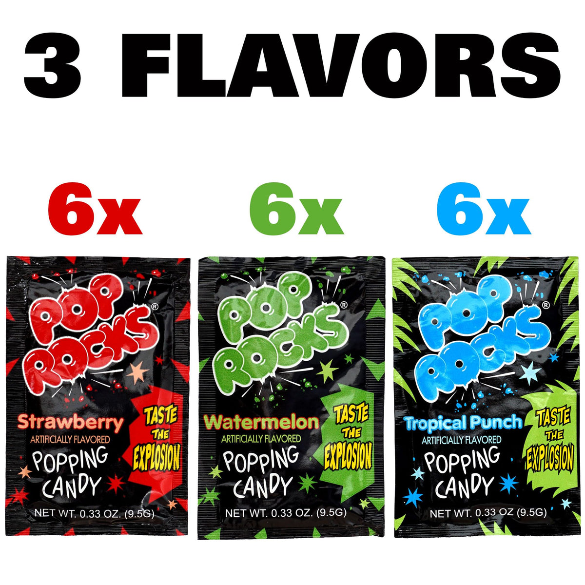 The Hampton Candy Company Pop Rocks 18 Pack - Watermelon, Strawberry & Tropical Punch