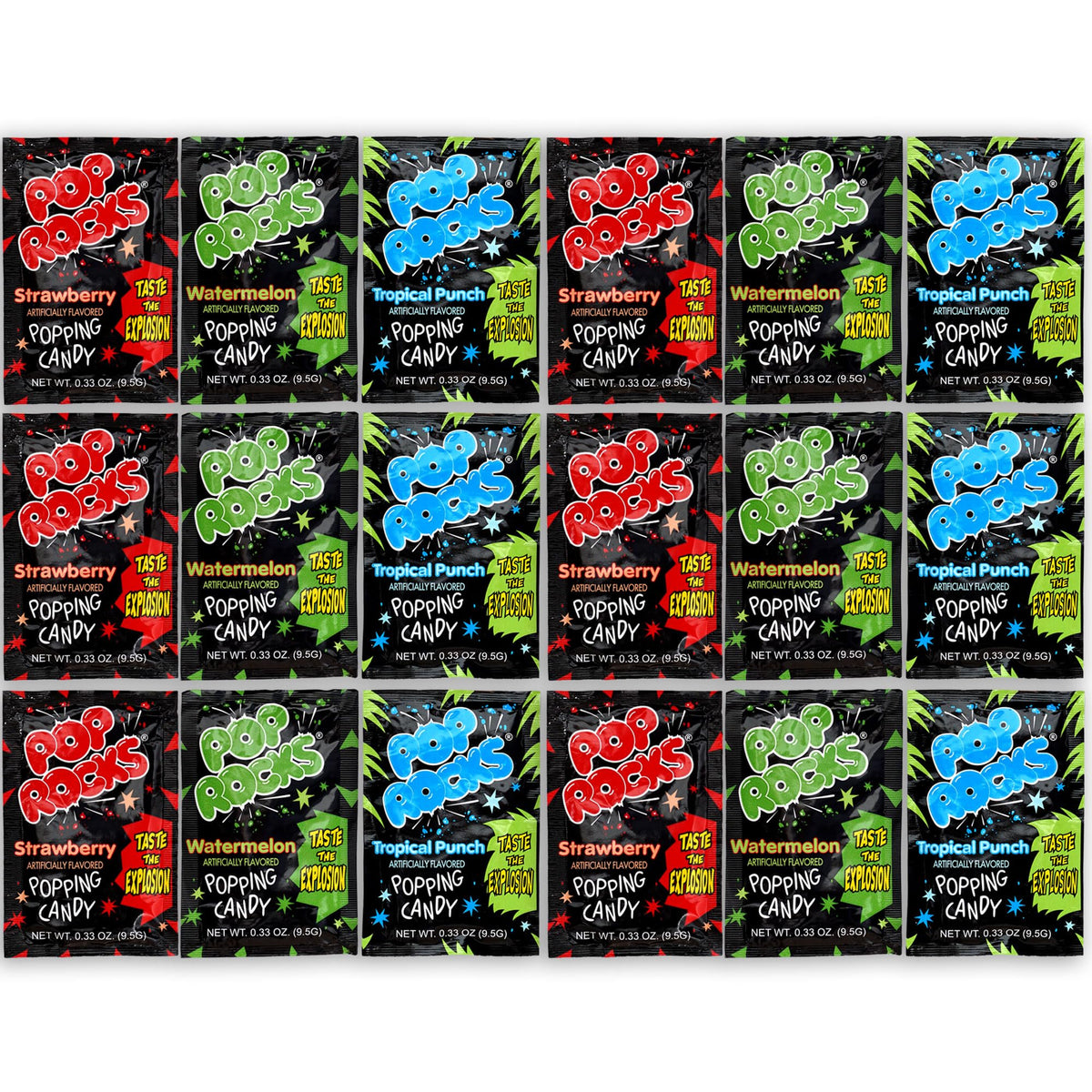 The Hampton Candy Company Pop Rocks 18 Pack - Watermelon, Strawberry & Tropical Punch