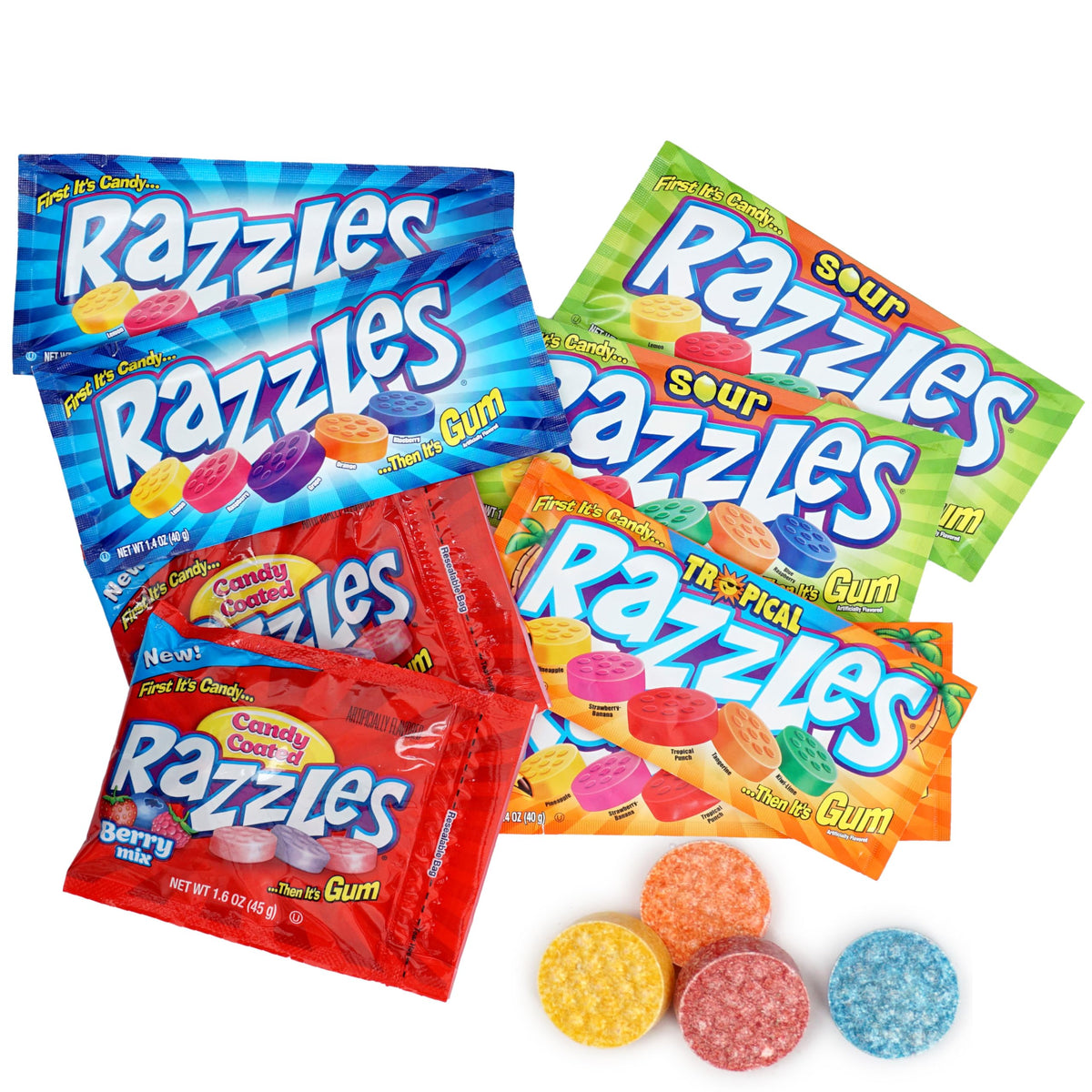 Razzles Candy Gum 8-Pack Variety – Berry, Tropical, Sour & Original | The Hampton Candy Company