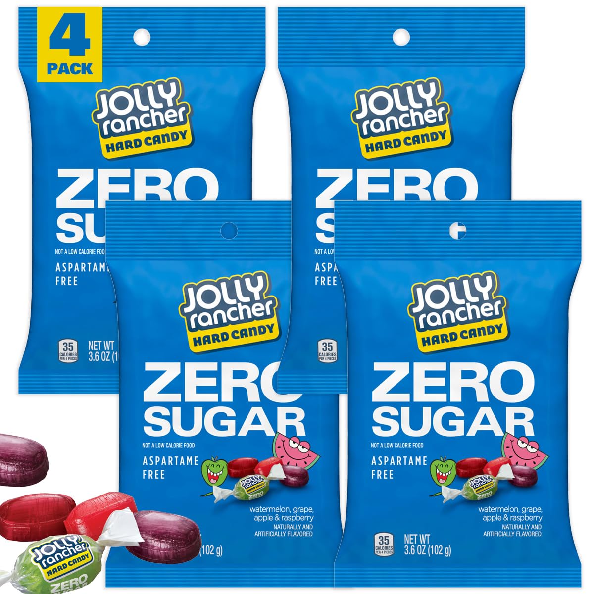 Zero Sugar Jolly Ranchers Hard Candy — 3.6 oz Bag, Pack of 4 | The Hampton Candy Company