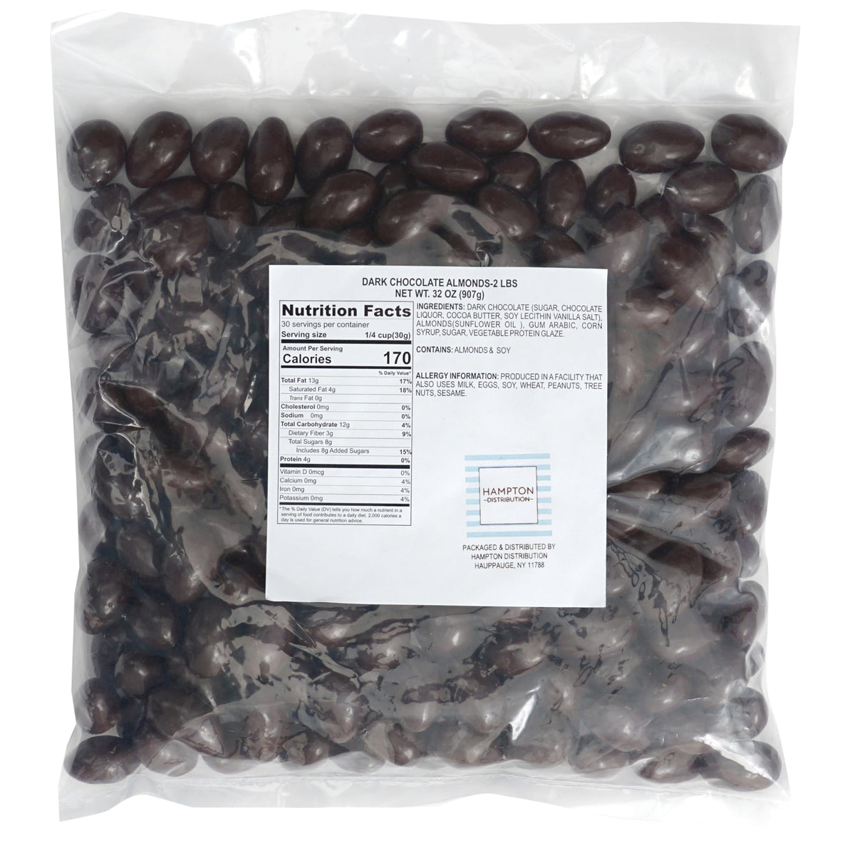 Dark Chocolate Covered Almonds - 2 lb Bulk Bag | The Hampton Popcorn & Candy Company