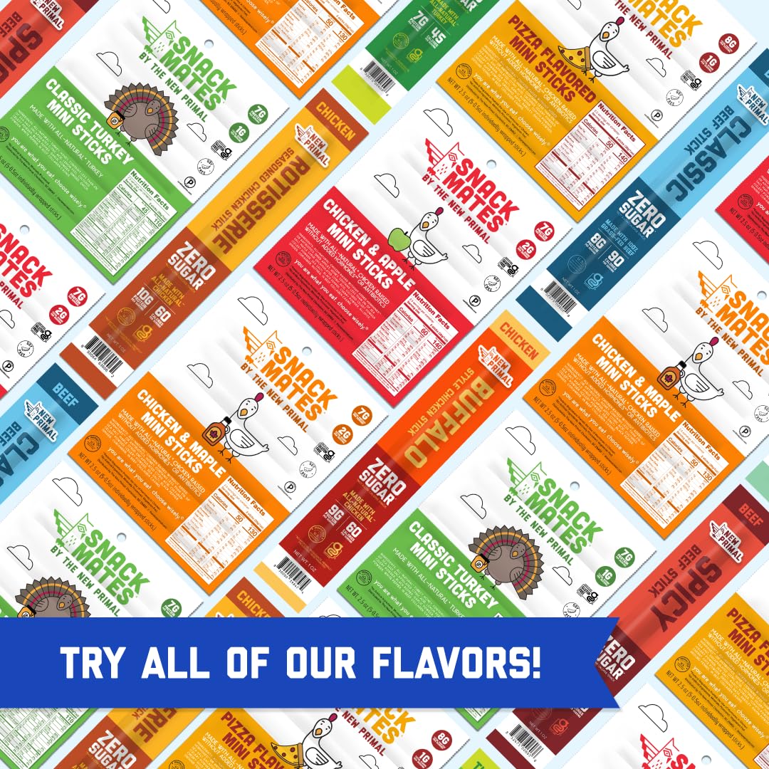 Snack Mates by New Primal Sampler – Mini Chicken Sticks (Three Flavors) 15 Count | Gluten Free, Paleo, High Protein