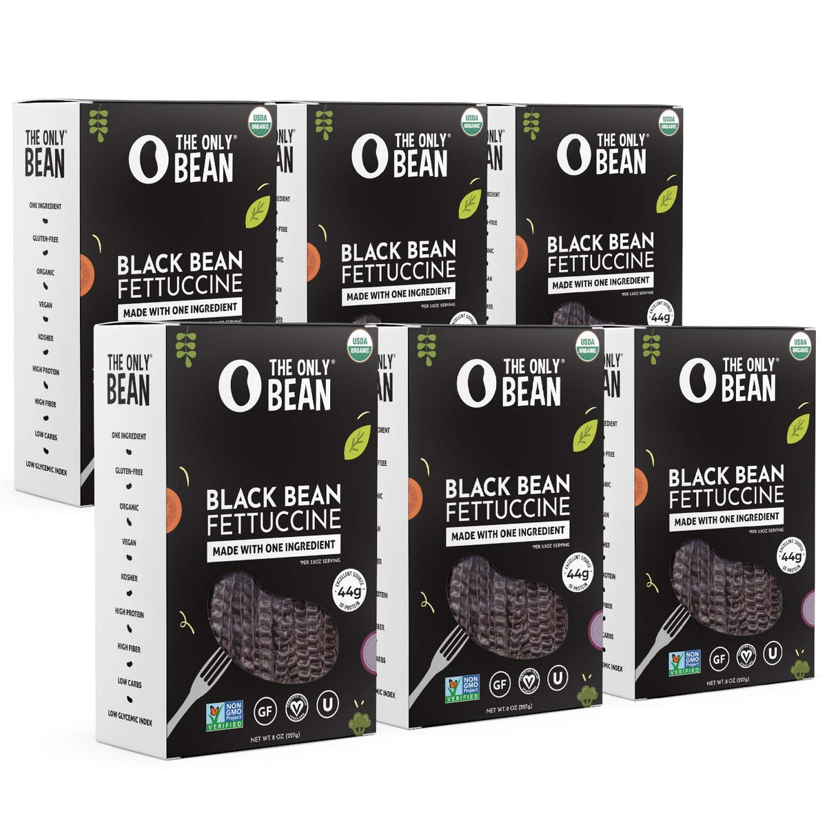 The Only Bean Organic Black Bean Fettuccine Pasta – High Protein, Keto Friendly, Gluten-Free, 8 oz (6 Pack)